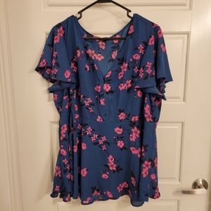 Torrid Blue and Pink Floral Top